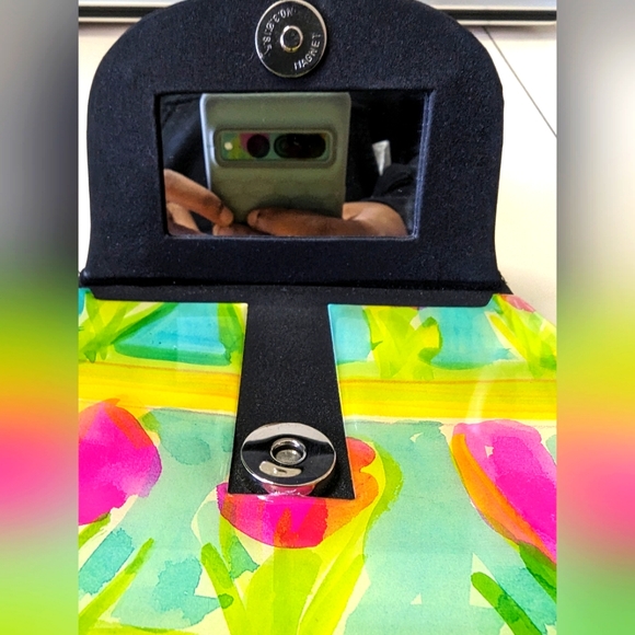 EUC Vintage Angela Frascone Pink Green Blue Black Plaid&Tulip minibag - Picture 3 of 5